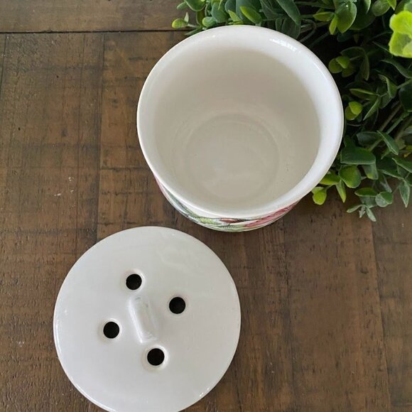 Vintage D.L. Burkhart Hummingbird and Hibiscus Garlic Keeper Jar with Lid - Picture 4 of 6